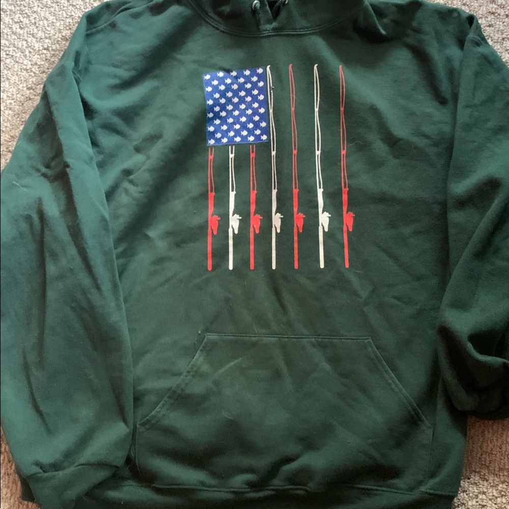 Old vintage American flag fishing pole flag hoodie